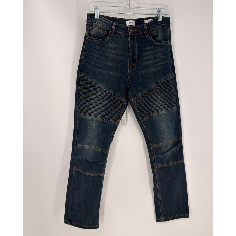 Ring of Fire Biker Jeans Mens 20 Slim Dark Wash Moto Ribbed Sustainable Grunge
